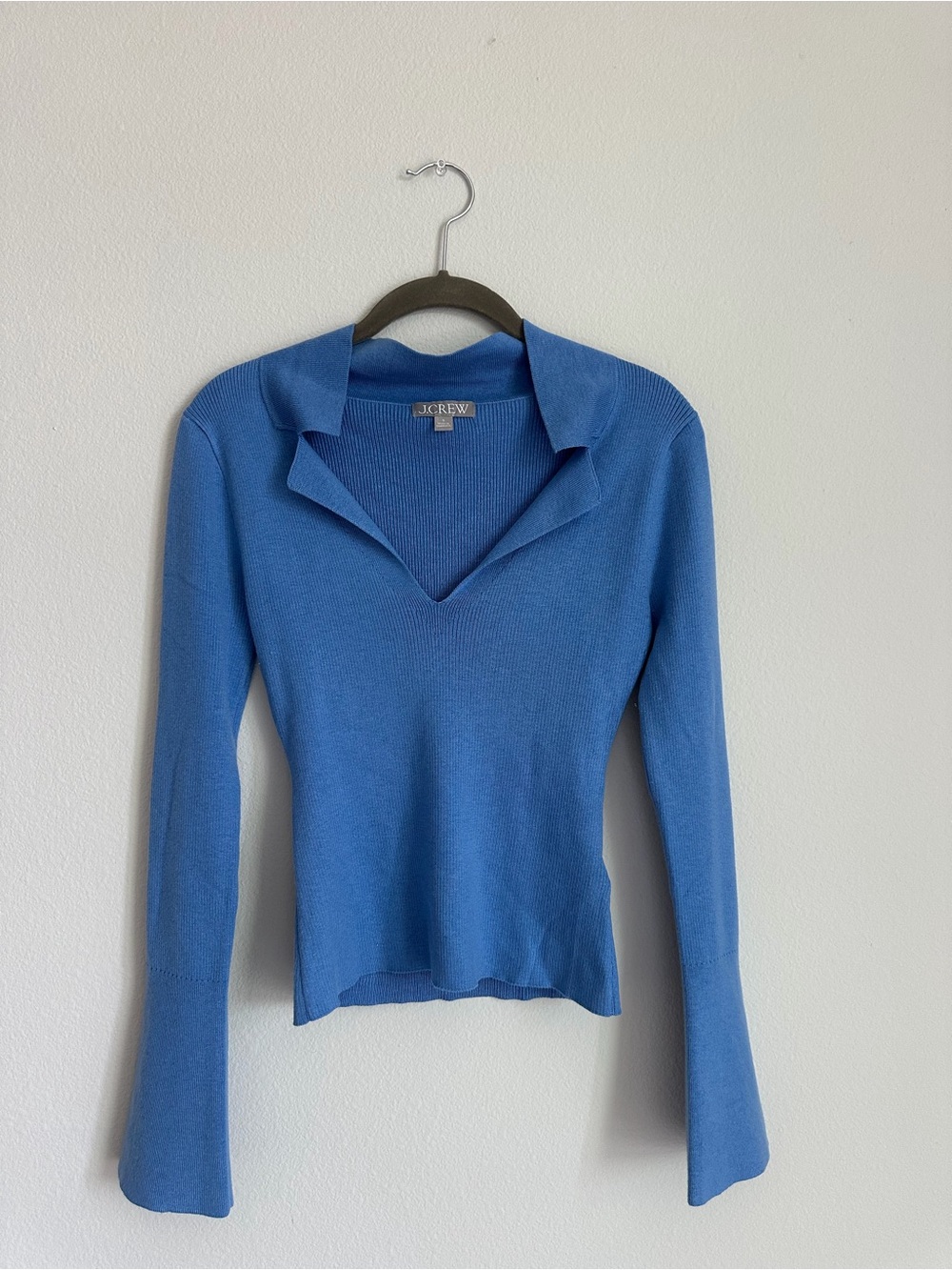 J. Crew Bright Blue Ribbed Polo Sweater